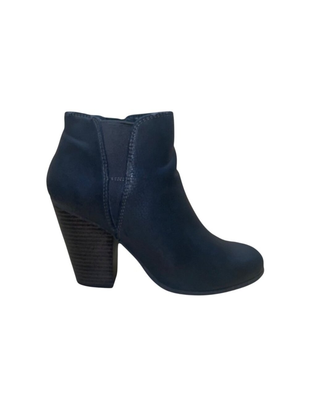 Fergalicious Women’s Gray Faux Leather Stacked Heel Punch Ankle Boots Size 6.5